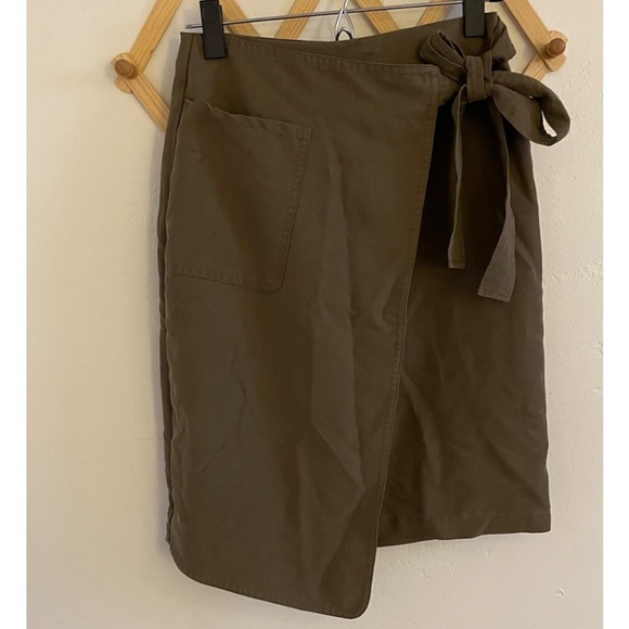 Anthropologie Skirt Women's S Ro and De Olive Green Asymmetrical Wrap Pencil - Picture 2 of 8